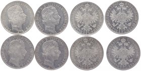 Franz Joseph I. 1848 - 1916
 Gulden 1858 A - 1861 A 4 Stück. Wien. Fr. 1446,1451,1456,1460 vz