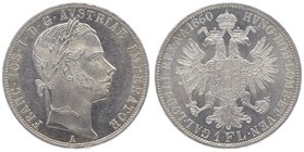 Franz Joseph I. 1848 - 1916
 Gulden 1860 A Wien. 12,38g. Fr. 1456 stgl
