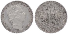 Franz Joseph I. 1848 - 1916
 Gulden 1860 B Kremnitz. 12,40g. Fr. 1457 ss