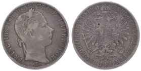 Franz Joseph I. 1848 - 1916
 Gulden 1860 E Karlsburg. 12,26g. Fr. 1458 ss