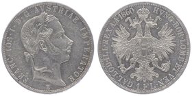 Franz Joseph I. 1848 - 1916
 Gulden 1860 E Karlsburg. 11,57g. Fr. 1458 vz