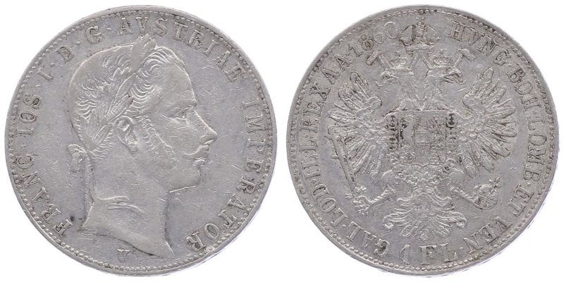 Franz Joseph I. 1848 - 1916
 Gulden 1860 V Venedig. 12,30g. Fr. 1459 ss