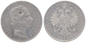 Franz Joseph I. 1848 - 1916
 Gulden 1861 B Kremnitz. 12,34g. Fr. 1461. win. Kratzer im Avers ss/vz