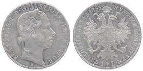 Franz Joseph I. 1848 - 1916
 Gulden 1863 B Kremnitz. 12,36g. Fr. 1469 f.vz/vz