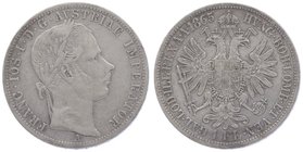 Franz Joseph I. 1848 - 1916
 Gulden 1865 A Wien. 12,24g. Fr. 1476 ss