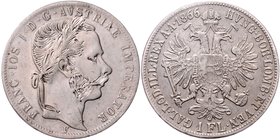 Franz Joseph I. 1848 - 1916
 Gulden 1866 V Venedig. 12,32g. Fr. 1483. Portrait nachgraviert s