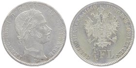 Franz Joseph I. 1848 - 1916
 1/4 Gulden 1860 B Kremnitz. 5,34g. Fr. 1530 vz/stgl