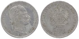 Franz Joseph I. 1848 - 1916
 1/4 Gulden 1860 B Kremnitz. 5,34g. Fr. 1530 f.stgl