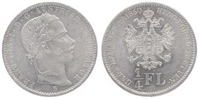 Franz Joseph I. 1848 - 1916
 1/4 Gulden 1860 B Kremnitz. 5,31g. Fr. 1530 vz/stgl