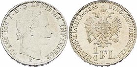 Franz Joseph I. 1848 - 1916
 1/4 Gulden 1862 E Karlsburg. 5,30g. Fr. 1539 vz/stgl