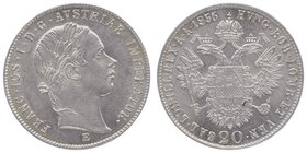 Franz Joseph I. 1848 - 1916
 20 Kreuzer 1856 E Karlsburg. 4,42g. Fr. 1578 vz/stgl