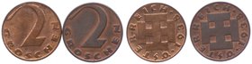 1. Republik 1918 - 1933 - 1938
 Lot 2 Stück 2 Groschen 1938 Wien stgl