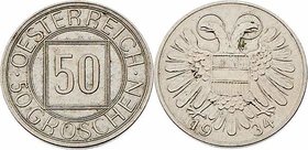 1. Republik 1918 - 1933 - 1938
 50 Groschen 1934 Wien vz/stgl