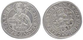Salzburg - Erzbistum Max Gandolph Graf von Küenburg 1688 - 1687
 3 Kreuzer 1681 Salzburg. 1,77g. HZ 2031 stgl