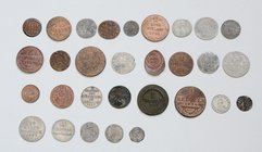 Deutschland vor 1871
Diverse Lot 30 Stück, ab ca. 1670, diverse Kleinmünzen in Cu und Ag. f.ss - f.vz