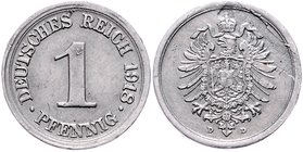 Deutschland II. Deutsches Kaiserreich 1871 - 1918
 Lot 2 Stück, 1 Pfennig. a. ca 0,8g. J. 300. 1918 D vz