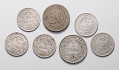 Deutschland II. Deutsches Kaiserreich 1871 - 1918
 Lot 7 Stück, ab 1887, 20 Pfennig, 5x 1/2 Mark, 1 Mark 1907 D a - vz/stgl