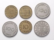 Deutschland Bundesrepublik - seit 1949
Saar Lot 6 Stück, 3x 10 und 3x 100 Franken 1954/55 ss - vz