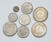 Frankreich
 Lot 7 Stück, ab 1860, 1/5/10 und 20 Francs, + 20 Cent 1860, alle Silber ss - f. stgl