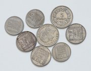 Frankreich
 Lot 8 Stück, ab 1932, 5 und 10 Francs (3x Silber) ss - stgl