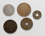 Französisch Indo China
 Lot 5 Stück, ab 1879, von 1 Cent bis 20 Cents 1937 ss-vz