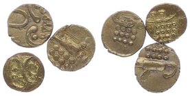 Indien
 Lot 3 Stück Indische Fanam, Au 0,900, 0,3 - 0,5g, aus 1740-1784, Dm ca 7 mm ss - vz
