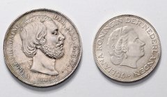 Niederlande
 Lot 2 Stück, 2 1/2 Gulden 1872 und 1962 ss - vz