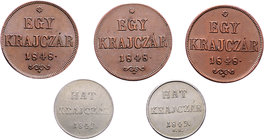 Kaisertum Österreich Revolution 1848 - 1849
 Lot 8 Stück, Egy Krajczar (3x), 6 Kreuzer (3x), 5 Centesimi (2x). a. ca 2,25g. Fr. 1046, 1069, 1085. 184...