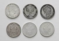 Kaisertum Österreich Franz Joseph I. 1848 - 1916
 Lot 6 Stück 1/4 Gulden, z.B. 1860 E, 1860 B, usw. ss