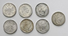 Kaisertum Österreich Franz Joseph I. 1848 - 1916
 Lot 7 Stück diverse Gulden, z. B. 1860 A, 1858 M, usw. ss-vz