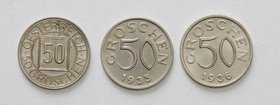 1. Republik 1918 - 1938
 Lot 3 Stück 50 Groschen 1934,35 und 36. stgl