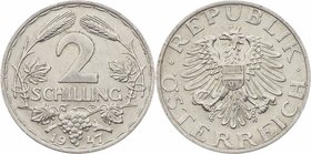 2. Republik 1945 - heute
 Lot 3 Stück 2 Schilling. 1947, a. 28mm, a. 2,3g, J. 456 vz/stgl