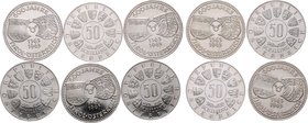 2. Republik 1945 - heute
 Lot 10 Stück 50 Schilling. 20,00g. Her. 2. 1963, 600 Jahre Tirol - Österreich PP