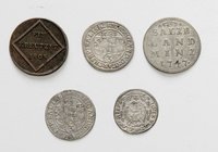 Münzen Geistlichkeit Erzbistum Salzburg
 Lot 5 Stück diverse Keuzer, Groschen ab 1680. ss