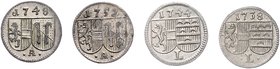 Münzen Geistlichkeit Erzbistum Salzburg
 Lot 4 Stück. Pfennig 1738, 1744, 1748,1752 vz