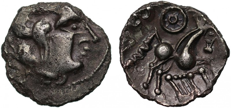 Regni (c.60-20 B.C.), uninscribed silver Unit, “Sussex Lyre” type, diademed head...