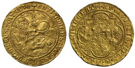 Edward the Black Prince (1362-72), gold Leopard d'Or, (issued from 1362), crowned lion walking left, within tressure of eleven arcs, mullet in one spa...