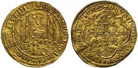 Edward the Black Prince (1362-72), gold Fort or Chaise d'Or, Bordeaux Mint (c. late 1366-7), robed Prince seated on large Gothic throne, holding scept...