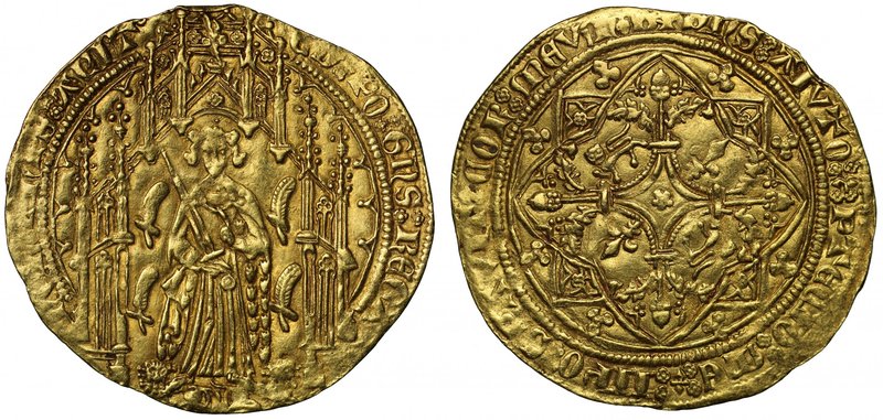 Edward the Black Prince (1362-72), gold Noble Guyennois à la Rose or Pavillon d'...