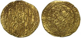 Edward the Black Prince (1362-72), gold Noble Guyennois à la Rose or Pavillon d'Or, first issue (c.1362-3), Bordeaux Mint, robed Prince standing over ...
