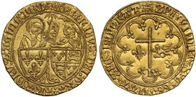 Henry VI, King of France (1422-53), gold Salut d'Or, Rouen Mint, initial mark leopard, pellet in annulet under last letter of legend on both sides, ou...