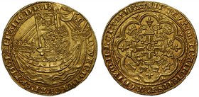 Edward III (1327-77), gold Noble of Six Shillings and Eight Pence, Tower Mint London, Fourth Coinage, Pre-Treaty series C (1351-52), King standing in ...