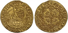 Edward III (1327-77), gold Half-Noble of Three Shillings and Four Pence, Tower Mint London, Treaty Period (1361-69), Group a, King standing in ship wi...