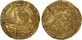 Richard II (1377-99), gold Noble of Six Shillings and Eight Pence, Tower Mint London, type 2b, French title omitted, King standing in ship with uprigh...