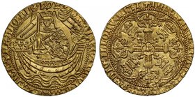 Henry V (1413-22), gold Noble of Six Shillings and Eight Pence, Tower Mint London, class C, King standing in ship with upright sword and quartered shi...