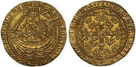 Henry VI, first reign (1422-61), gold Noble of Six Shillings and Eight Pence, Tower Mint London, Annulet Issue (c.1422-30), King standing in ship with...