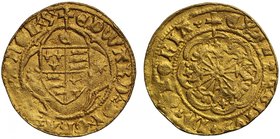 Edward IV, first reign (1461-70), gold Quarter Ryal of Two Shillings and Sixpence, Tower Mint, quartered shield, rose to left, sun to right, E above, ...