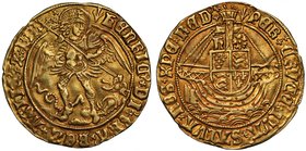 Henry VII (1485-1509), gold Angel of Six Shillings and Eight Pence, type V, St Michael slaying dragon, beaded circle and Latin legend surrounding, ini...