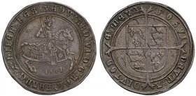 Edward VI (1547-53), silver Crown of Five Shillings, 1551, Fine Silver issue, King on horseback right, date below in Arabic numerals, wire line and be...