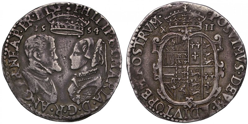 Philip & Mary (1554-58), silver Shilling of Twelve Pence, 1554, issue with full ...